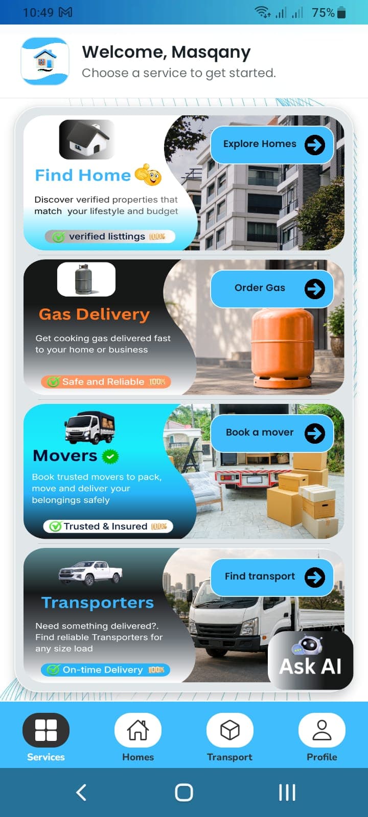 Masqany One service layer mobile screen